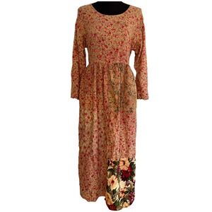 90s Vintage Cottagecore‎ Floral Patchwork Long Sleeve Maxi Dress Women's Large